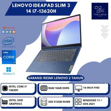 LAPTOP BARU LENOVO IDEAPAD SLIM 3 14 INTEL CORE I7-13620H RAM 16GB DDR5 SSD 512GB NVME 14INCH FHD BL