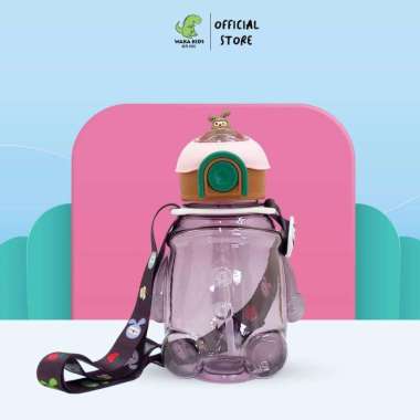 Botol Minum Anak Plastik Model Boneka dengan Sedotan dan Tali Panjang Free Sticker Lucu 2D dan 3D 1 