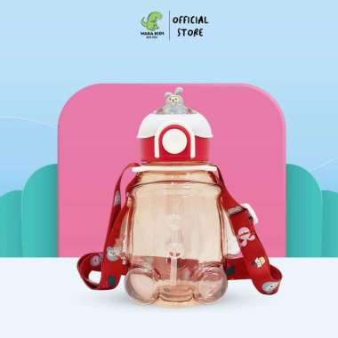 Botol Minum Anak Plastik Model Boneka dengan Sedotan dan Tali Panjang Free Sticker Lucu 2D dan 3D 1 