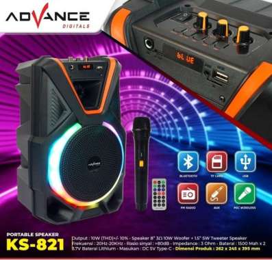 Speaker Advance Bluetooth Karaoke KS 821 8inch Free Mic Wireles KS-821