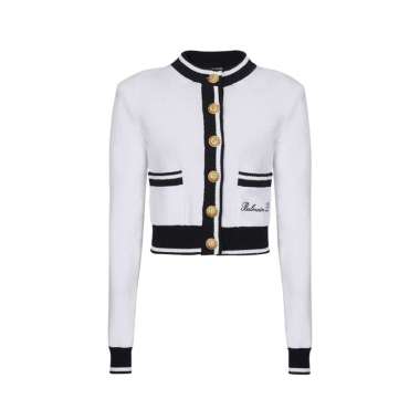 [12.12 Dealcember] Balmain Signature Button Knit Cardigan White Black 38 White