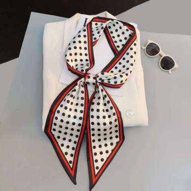 AUDREY 13 X 144cm Korean mini syal scarf leher scarf tas neck scarf hair ribbon 05 WHITE RED