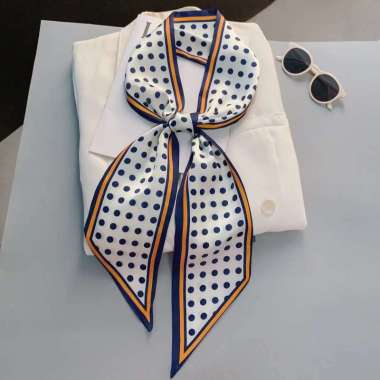 AUDREY 13 X 144cm Korean mini syal scarf leher scarf tas neck scarf hair ribbon 06 WHITE ORANGE