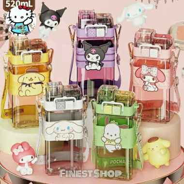 Botol Minum Anak SANRIO Sedotan Tali Kuromi Cinnamo Melody Kado Bottle Kuromi Botol 520mL