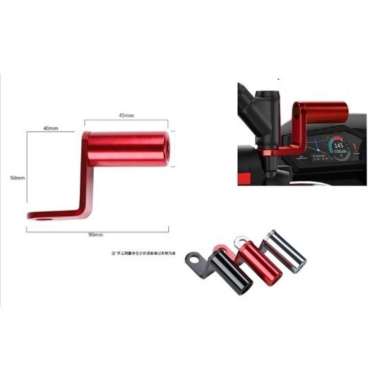 Breket Spion Motor Dudukan Holder HP Lampu Tembak Kamera Almunium Alloy Braket Spion Merah