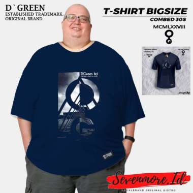 D`GREEN Kaos Jumbo Original Pria Wanita Motif HALF LOGO Size XXL 3XL bahan Cotton combed 30s Navy XX