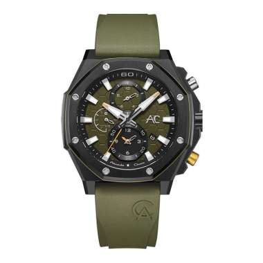 Jam Tangan Pria Alexandre Christie AC 9601 GC RIPGNYL Chronograph Men Green Dial Olive Green Rubber