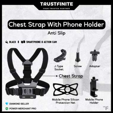 360 Chest Strap Hp Set Mount Belt Strap Dada Vlogging Hp Holder, Varian Tanpa Karet