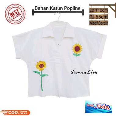 Blus Wanita Putih Bordir Bunga Matahari