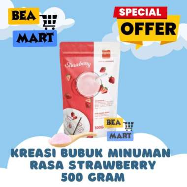 Kreasi Bubuk Minuman Rasa Strawberry 500gr | Serbuk Minuman Stoberi Bubble Boba Kekinian | Strobery 