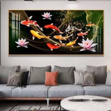 Lukisan ikan koi fengshui landscape plus frame FUTURE ART PAINTING TANPA BINGKAI 60x120