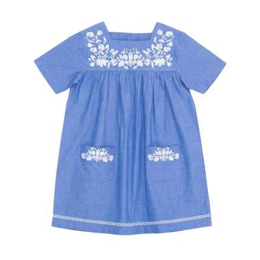 TORIO Flower Embroidery Denim Dress - Dress Anak Perempuan 8-9 tahun
