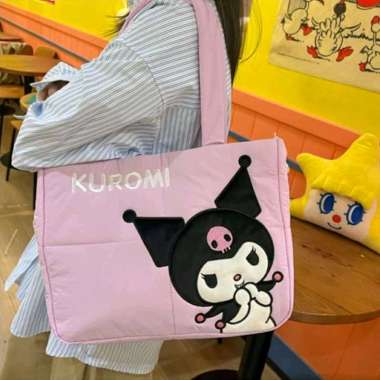 TAS BAHU KUROMI UNGU PURPLE PUFFY SHOULDER BAG TAS PUNDAK BANTALAN EMPUK TOTE PUFF BAG KANCING MAGNE