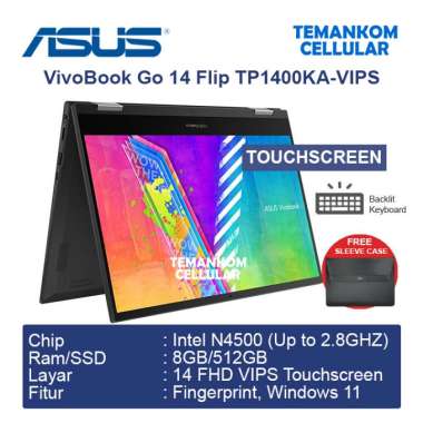 Laptop ASUS VivoBook Go 14 Flip Touchscreen TP1400KA-VIPS Intel N4500 RAM 8GB SSD 512GB Laptop layar