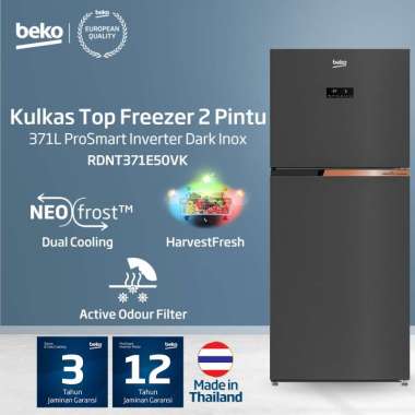 Beko Kulkas 2 Pintu RDNT371E50VK - Kapasitas 371liter Inverter