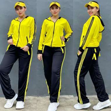 Stelan Baju Senam Zumba Aerobic Indoor Outdoor Kuning Hitam XXXL