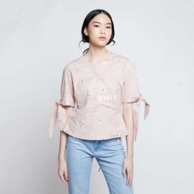 CALLIANDRA Batik Jumputan Parisian Peplum Wrap Top Sèkouwit Beige S-M