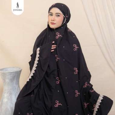 JENNABIA Mukena Ribbon Coquette Bordir Pita Rempel Renda Mewah Hitam