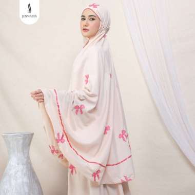 JENNABIA Mukena Ribbon Coquette Bordir Pita Rempel Renda Mewah Cokelat