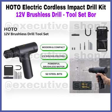 HOTO Electric Cordless Impact Drill Kit - 12V Brushless Drill - Tool Set Bor
