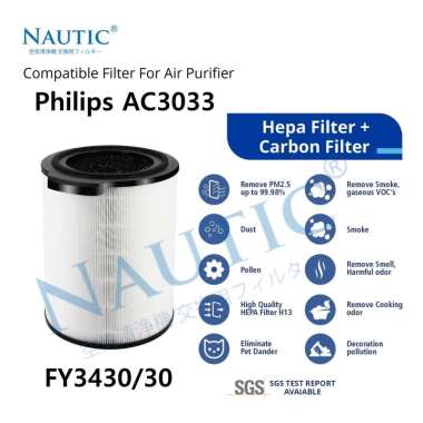 NAUTIC Replacement HEPA Filter FY3430 untuk Philips Air Purifier AC3033 AC3036 AC3039