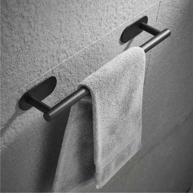 Rak Dinding Kamar Mandi Gantungan Handuk Stainless Steel Hitam