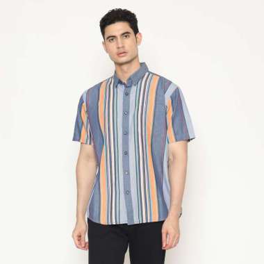 POLICE Kemeja Salur Printing Regular Fit Pria Biru XL