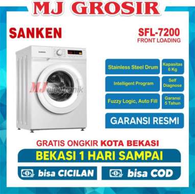 MESIN CUCI FRONT LOADING SANKEN SFL 7200 6KG SFL7200 6 KG LOW WATT
