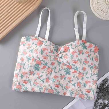 Tank Top Bra Pakaian Dalam Motif Bunga Camisol Chest Pad French Style JCKS15 Orange