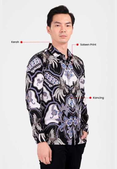 MANZONE - Kemeja Batik Lengan Panjang Pria Daranjaka 3 Modern Fit Black L
