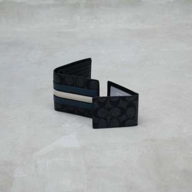 Dompet COACH STRIPE BLUE BLACK WALLET +CARD 100% ORIGINAL 11X10CM