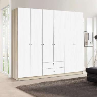 KIRANA Morris - Lemari Pakaian Kayu 6 Pintu Putih Wardrobe Jumbo Modern Minimalis Morris Polos