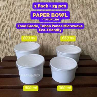 (25 PCS) (IVORY) Paper Bowl dan Tutup Lid 360ml 500ml 650ml 800ml Bowl + Tutup - 800ml