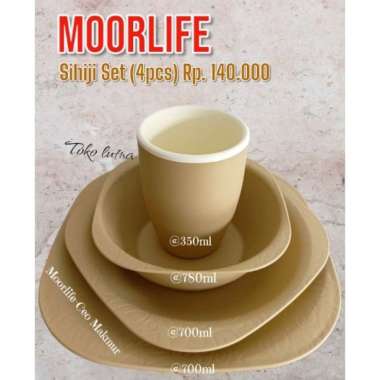 Moorlife - Free Dus Sihiji Set 4pcs / Piring , Mangkuk/ Gelas