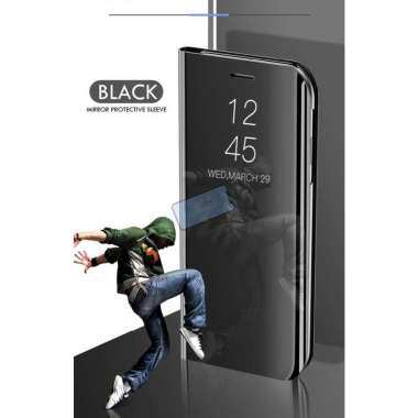 Oppo Reno 6 4G Case Clear View Mirorr Standing Cover Case Reno 6 Reno6 Hitam