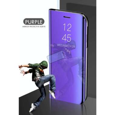 Oppo Reno 6 4G Case Clear View Mirorr Standing Cover Case Reno 6 Reno6 Ungu