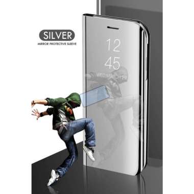 Oppo Reno 6 4G Case Clear View Mirorr Standing Cover Case Reno 6 Reno6 Silver