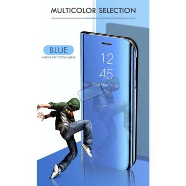 Oppo Reno 6 4G Case Clear View Mirorr Standing Cover Case Reno 6 Reno6 Biru