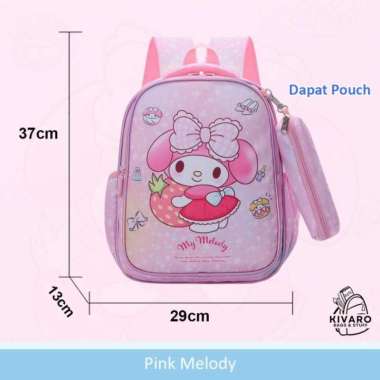 Tas Ransel Sanrio Anak SD Kuromi My Melody Cinnamoroll Dapat Pouch | 0893 Kivaro Pink Melody