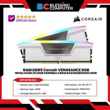 RAM DDR5 Corsair VENGEANCE RGB White 64GB 2X32GB 5600Mhz
