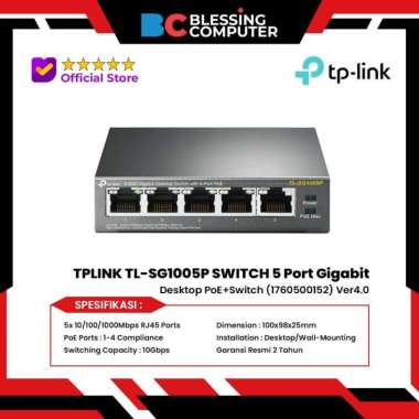 TPLINK TL-SG1005P SWITCH 5 Port Gigabit Desktop PoE + Switch Ver4.0
