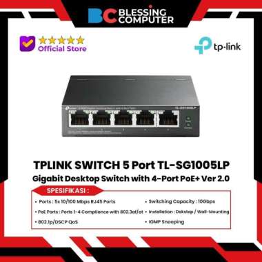 TPLINK SWITCH 5 Port TL-SG1005LP Gigabit Desktop Switch 4-Port PoE+