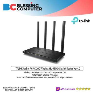 TPLINK Archer A6 AC1200 Wireless MU-MIMO Gigabit Router Ver 4.0