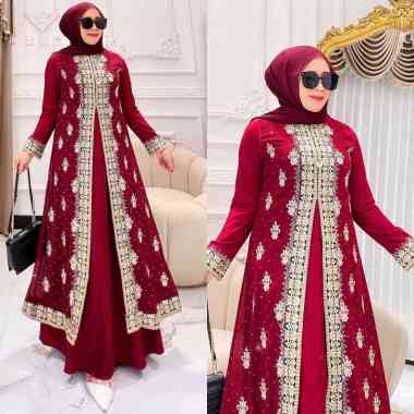 GAMIS ABAYA TURKEY BAHAN JERSEY MIX SERUTY GAMIS MEWAH XXL Merah Maroon
