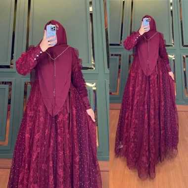GAMIS BRUKAT SYAR'I QUEEN MEWAH ORIGINAL GAMIS SYARI MEWAH CANTIK GAMIS BROKAT CANTIK TERBARU Ld110c