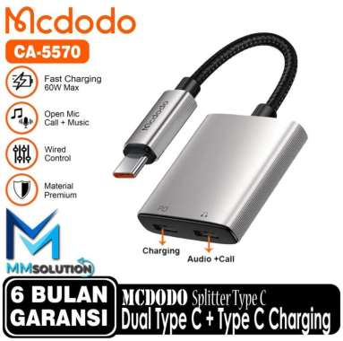 MCDODO Splitter Type C To Jack Audio 2in1 For iPhone 15 Pro Max Series CA-5570