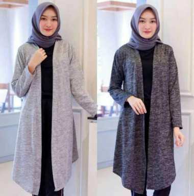 Long Cardigan Panjang Rajut Wanita Fashion Muslim Kardigan Cardi Cardy Hitam