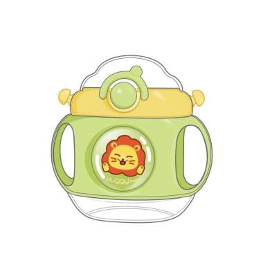 Huggy Baby WB01 Tritan Cup Weighted Bottle 350ml | Botol Minum Anak Pemberat Green Lion