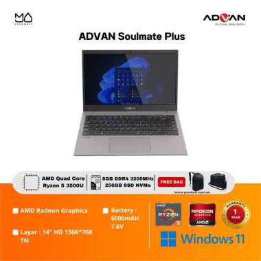 Laptop Advan Soulmate Plus AMD Ryzen 5 3500U 8GB SSD 256GB - Garansi Resmi