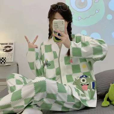 PP47 BAJU PIYAMA BAJU BAHAN KAOS TIDUR WANITA CELANA PANJANG LENGAN PANJANG Aliens